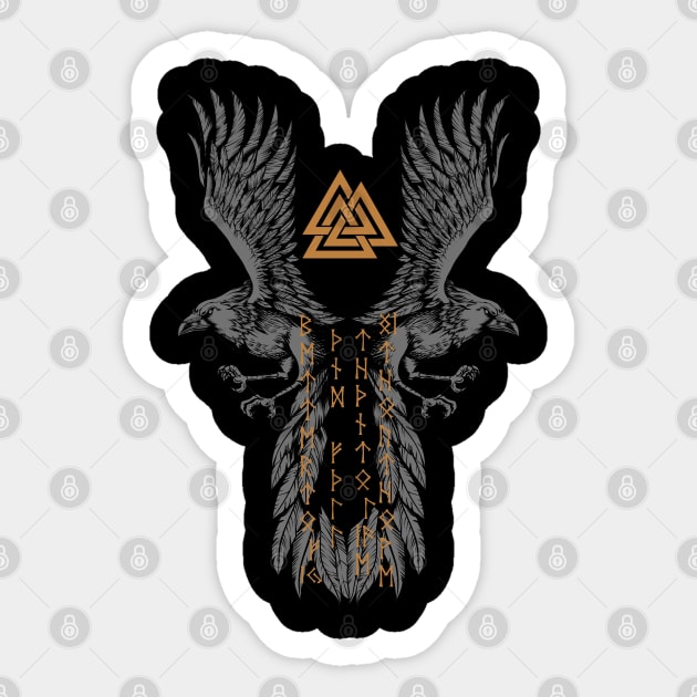 Odin's ravens with Viking runes - Hugin and Munin Sticker by Modern Medieval Design